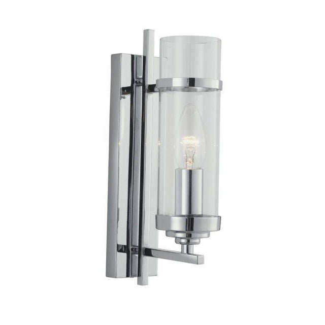 Searchlight Milo Chrome Wall Light Glass Cylinder Shade - Comet Lighting