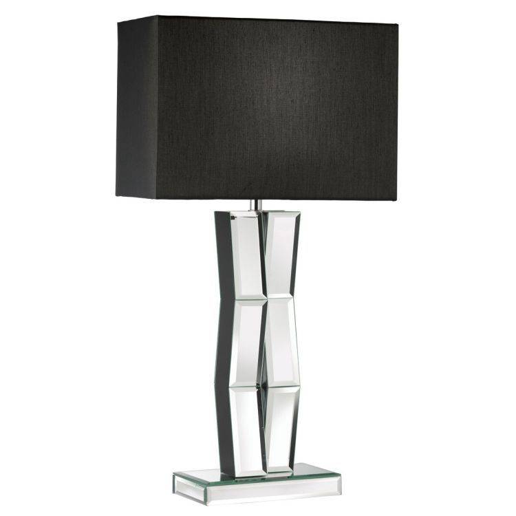 Searchlight Mirrored Table Lamp Black Silk Shade - Comet Lighting