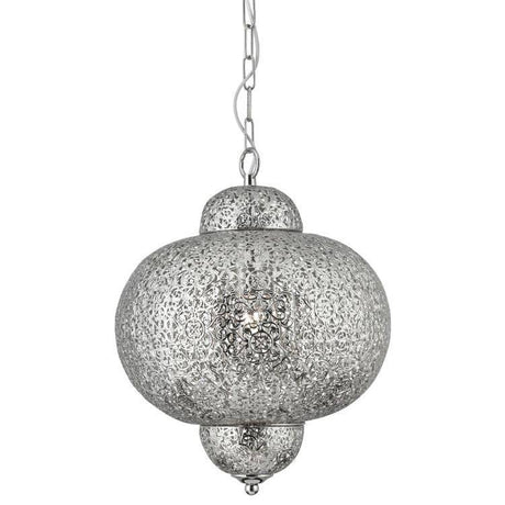 Searchlight Moroccan Shiny Nickel Pendant Patterned Finish - Comet Lighting