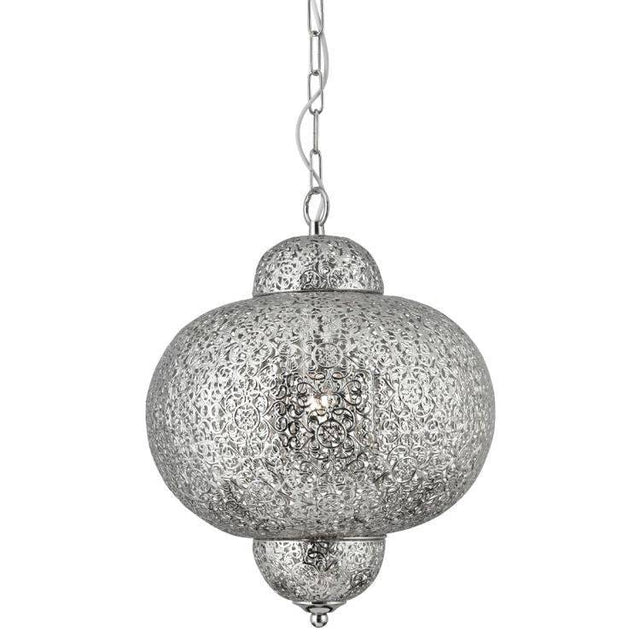 Searchlight Moroccan Shiny Nickel Pendant Patterned Finish - Comet Lighting