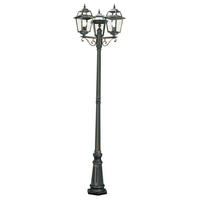 Searchlight New Orleans Black Gold 3 Light Outdoor Post Lamp Glass - Comet Lighting