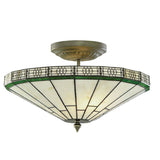 Searchlight New York Brass 2 Light Semi-FlushÂ Weathered Tiffany Glass - Comet Lighting