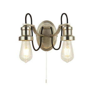 Searchlight Olivia 2Lt Wall Light - Satin Silver & Braided Black Cable - Comet Lighting