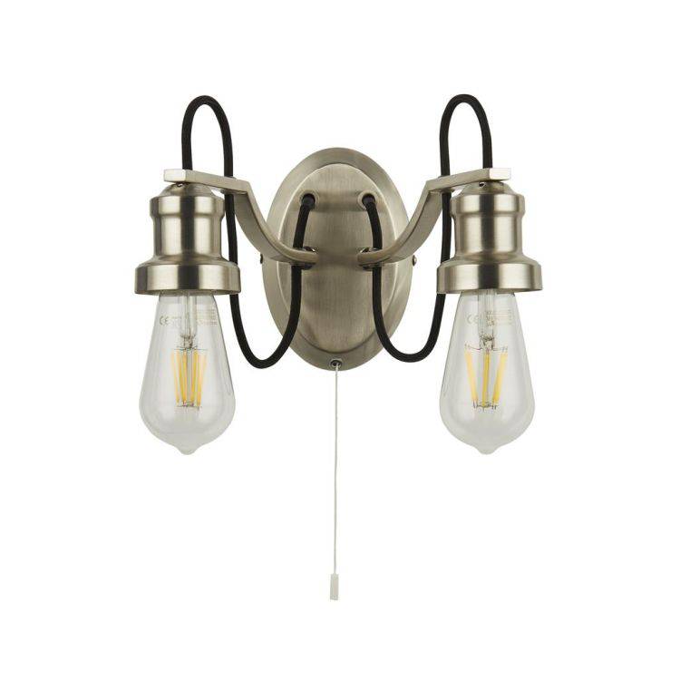 Searchlight Olivia 2Lt Wall Light - Satin Silver & Braided Black Cable - Comet Lighting