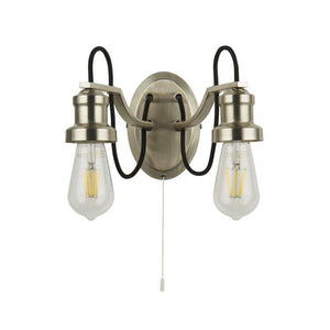 Searchlight Olivia 2Lt Wall Light - Satin Silver & Braided Black Cable - Comet Lighting