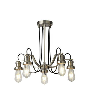 Searchlight Olivia 5Lt Pendant - Satin Silver with Black Braided Cable - Comet Lighting