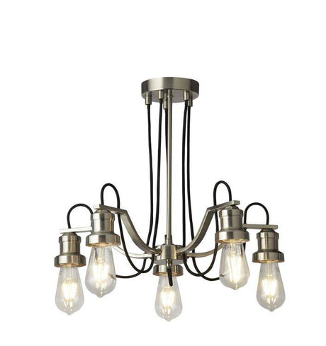 Searchlight Olivia 5Lt Pendant - Satin Silver with Black Braided Cable - Comet Lighting