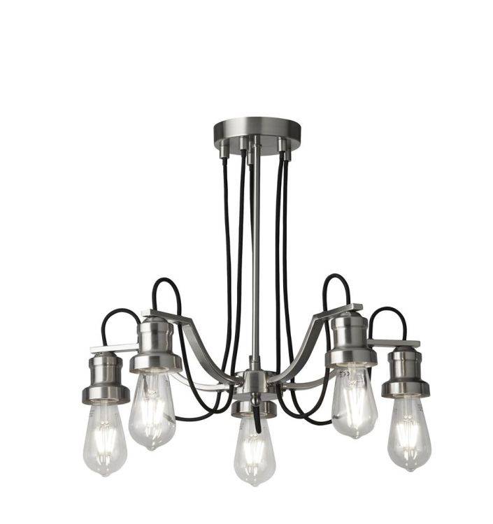 Searchlight Olivia 5Lt Pendant - Satin Silver with Black Braided Cable - Comet Lighting