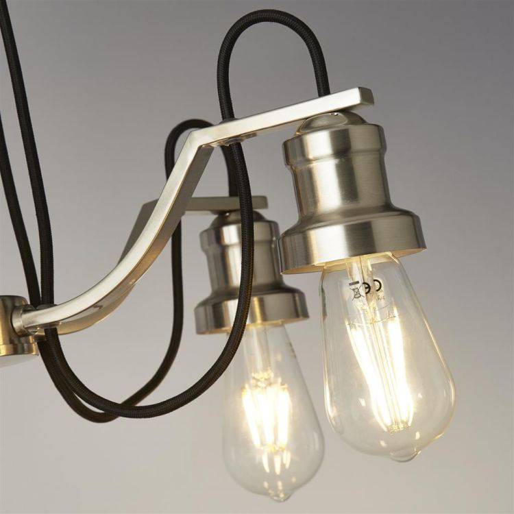 Searchlight Olivia 5Lt Pendant - Satin Silver with Black Braided Cable - Comet Lighting