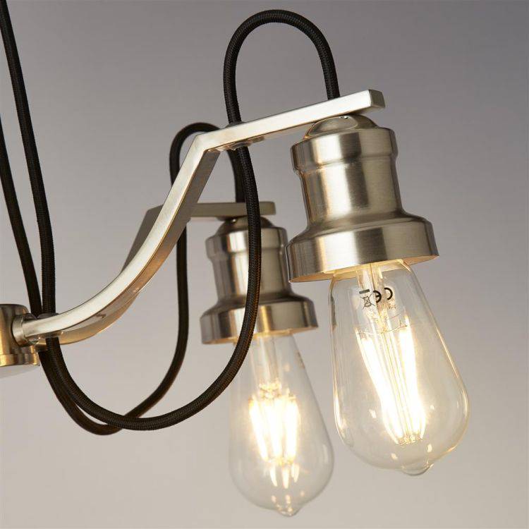 Searchlight Olivia 5Lt Pendant - Satin Silver with Black Braided Cable - Comet Lighting