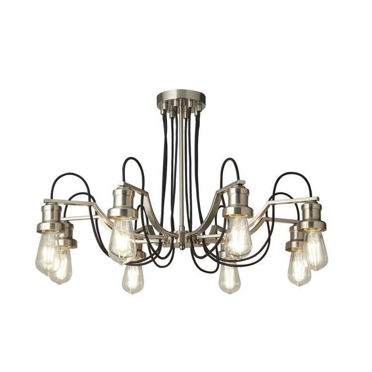 Searchlight Olivia 8Lt Pendant - Satin Silver with Black Braided Cable - Comet Lighting