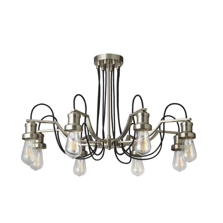 Searchlight Olivia 8Lt Pendant - Satin Silver with Black Braided Cable - Comet Lighting