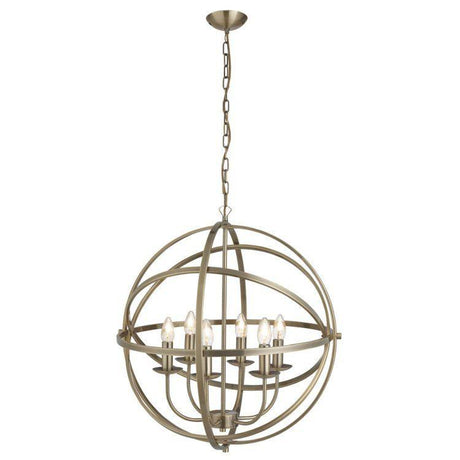 Searchlight Orbit Brass 6 Light Spherical Pendant Light - Comet Lighting