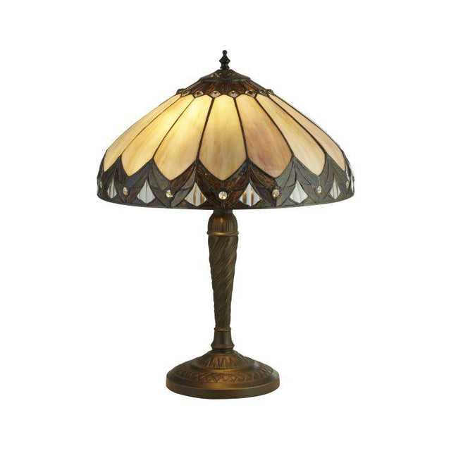 Searchlight Pearl Bronze/Clear/Brown/Purple Tiffany Table Lamp - Comet Lighting