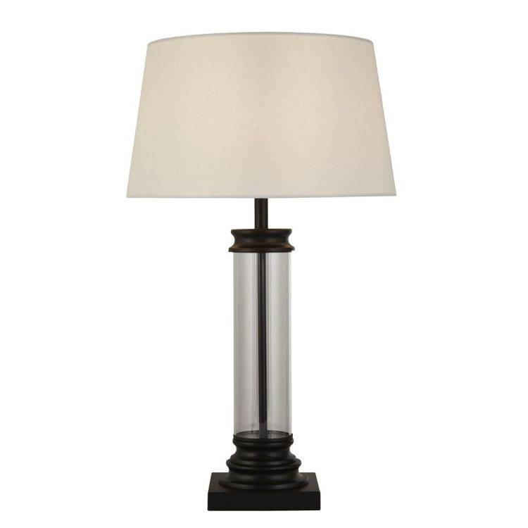 Searchlight Pedestal Table Lamp - Black Metal| Glass & Fabric Shade - Comet Lighting