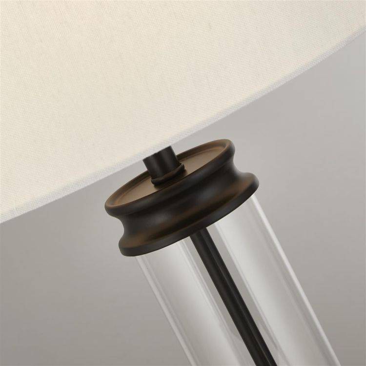 Searchlight Pedestal Table Lamp - Black Metal| Glass & Fabric Shade - Comet Lighting