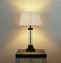 Searchlight Pedestal Table Lamp - Black Metal| Glass & Fabric Shade - Comet Lighting