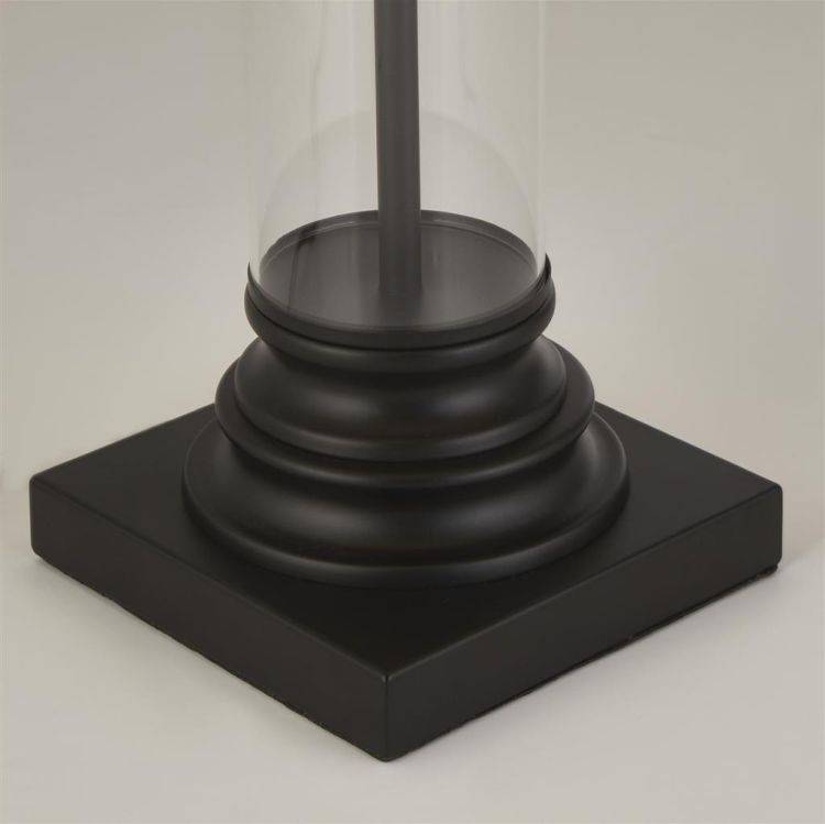 Searchlight Pedestal Table Lamp - Black Metal| Glass & Fabric Shade - Comet Lighting