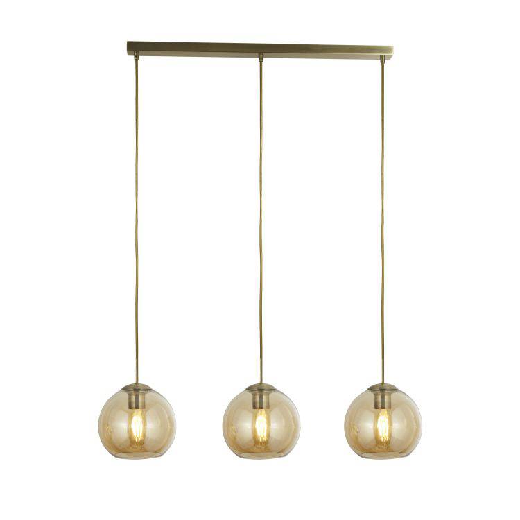 Searchlight Pendant 3Lt Bar| Antique Brass| Amber Glass - Comet Lighting