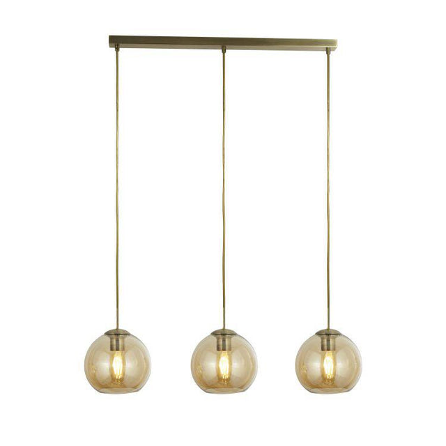 Searchlight Pendant 3Lt Bar| Antique Brass| Amber Glass - Comet Lighting