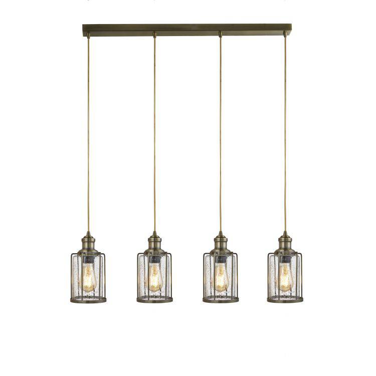 Searchlight Pipes 4Lt Bar Pendant| Antique Brass With Seeded Glass - Comet Lighting