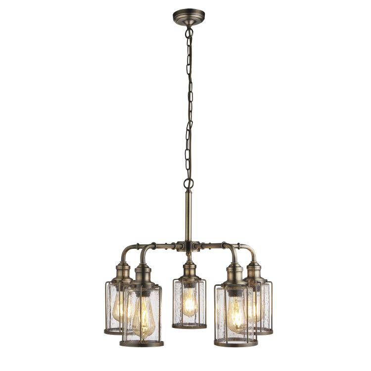 Searchlight Pipes 5Lt Pendant| Antique Brass With Seeded Glass - Comet Lighting