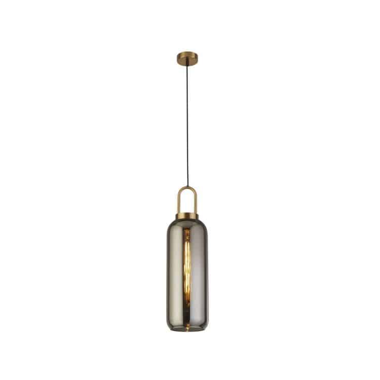 Searchlight Pipette Ceiling Pendant - Brass & Smoked Glass - Comet Lighting