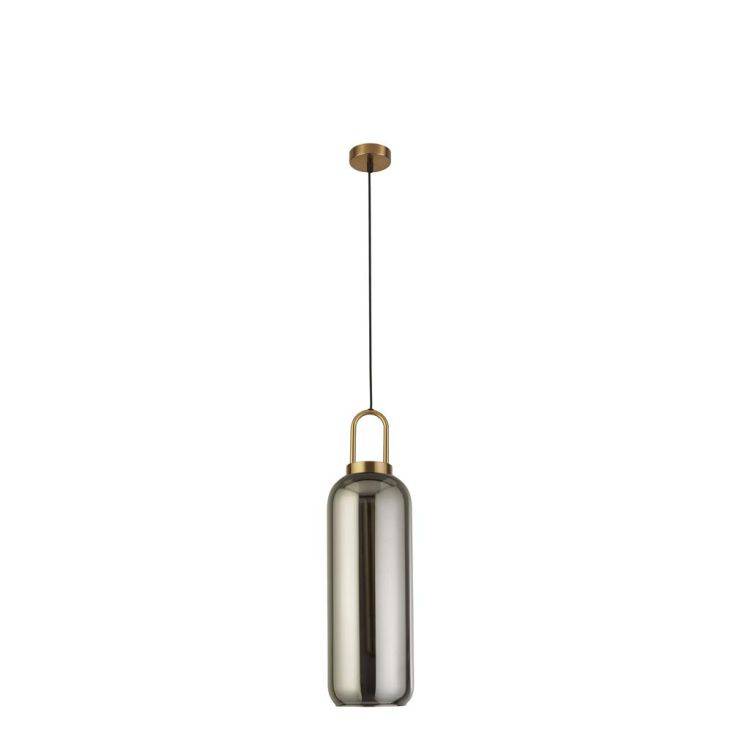 Searchlight Pipette Ceiling Pendant - Brass & Smoked Glass - Comet Lighting