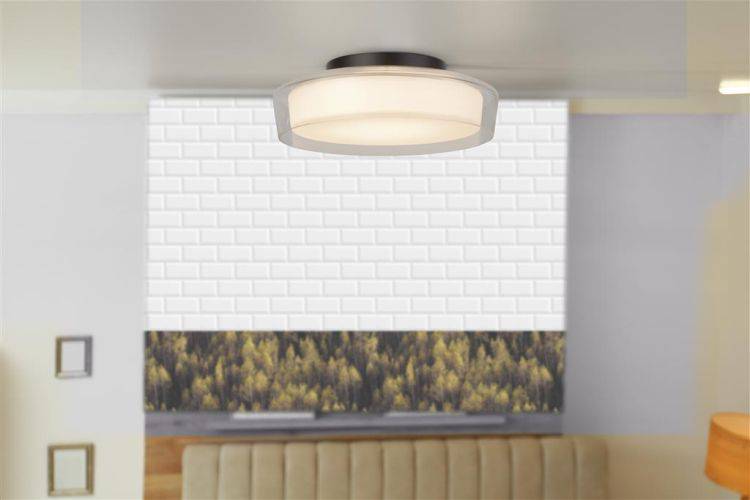 Searchlight Puck Flush Bathroom Ceiling Light - Black Metal & Opal| IP44 - Comet Lighting