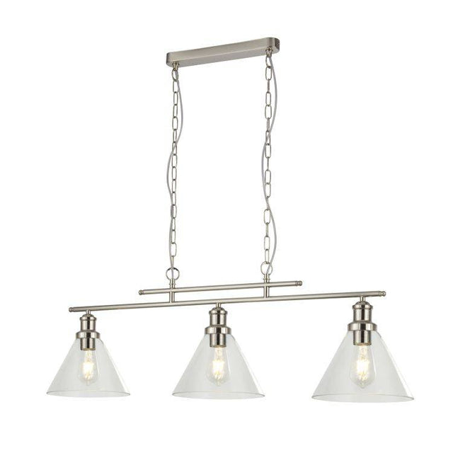 Searchlight Pyramid 3-Light Pendant Ceiling Light Satin Silver - Comet Lighting