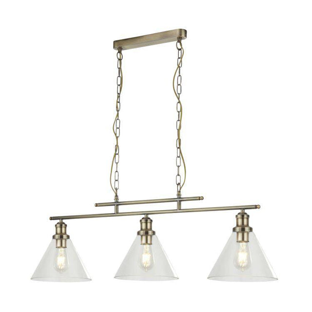 Searchlight Pyramid 3Lt Pendant Ab| Clear Glass Shade - Comet Lighting