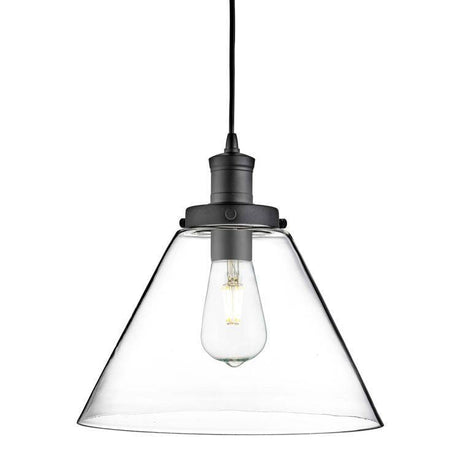 Searchlight Pyramid Black Pendant Light Glass Shade - Comet Lighting