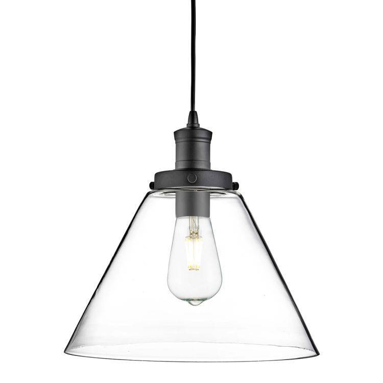 Searchlight Pyramid Black Pendant Light Glass Shade - Comet Lighting