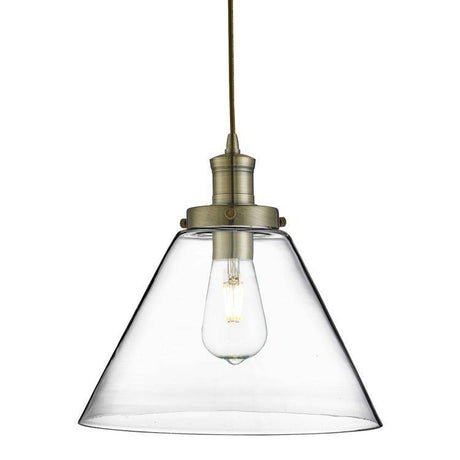 Searchlight Pyramid Brass Pendant Light Glass Shade - Comet Lighting