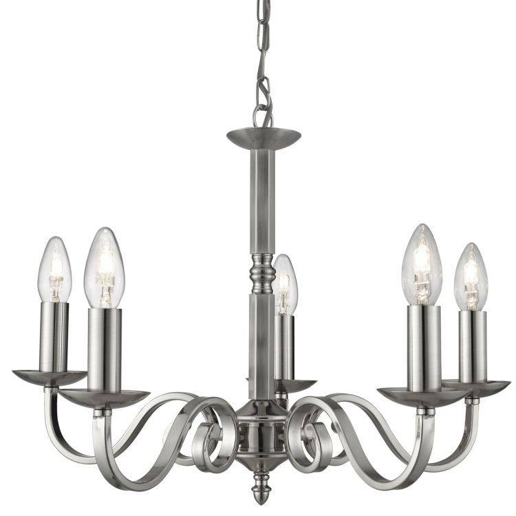 Searchlight Richmond Silver 5 Light Ceiling Candle Style - Comet Lighting