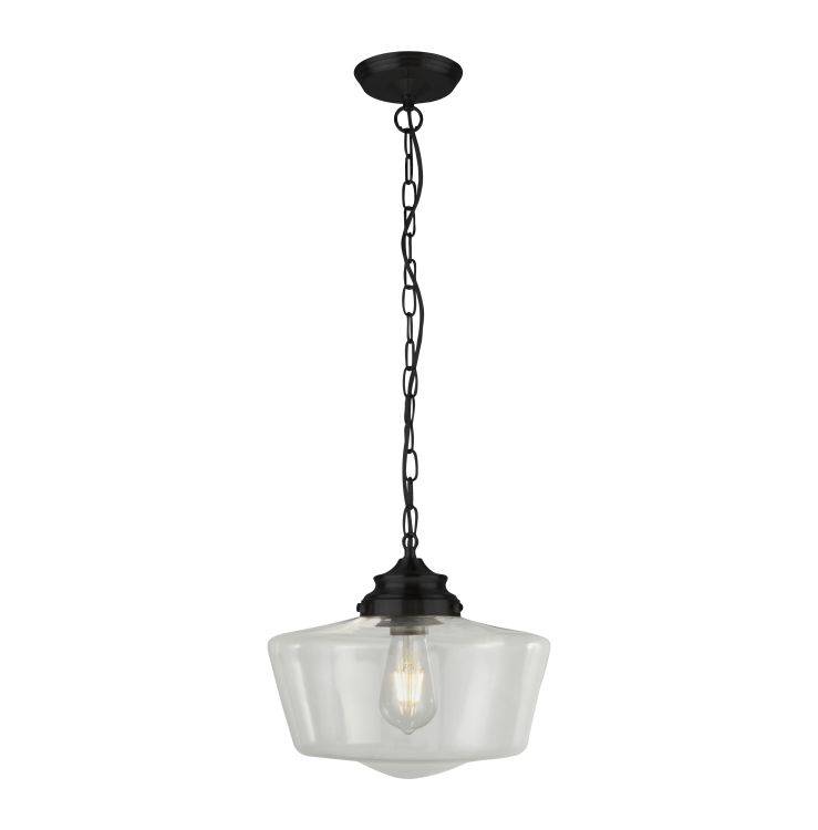 Searchlight School House Black Pendant With Glear Glass – Comet Lighting