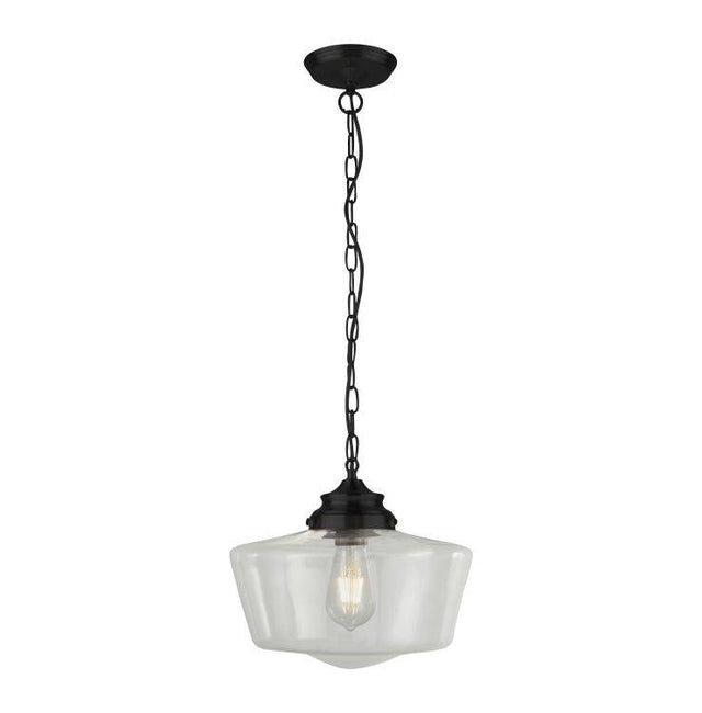 Searchlight School House Black Pendant With Glear Glass - Comet Lighting