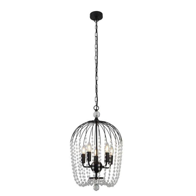 Searchlight Shower 5Lt Ceiling Pendant - Black Metal & Clear Crystal - Comet Lighting