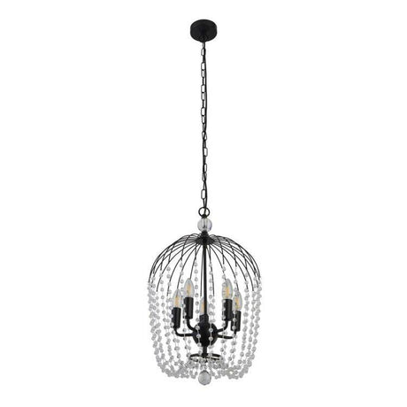 Searchlight Shower 5Lt Ceiling Pendant - Black Metal & Clear Crystal - Comet Lighting