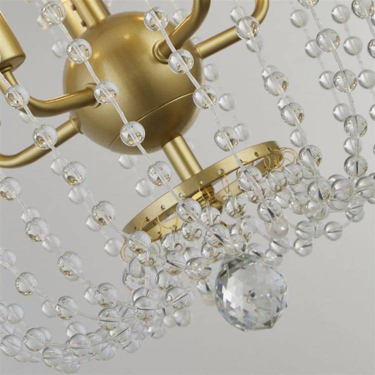 Searchlight Shower 5Lt Ceiling Pendant - Satin Brass Metal & Clear Crystal - Comet Lighting