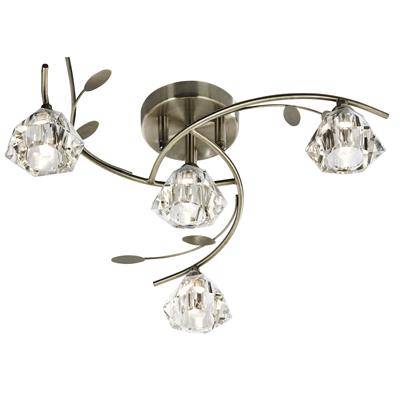 Searchlight Sierra Brass 4Lt Semi-Flush Sculptured Glass Shades - Comet Lighting