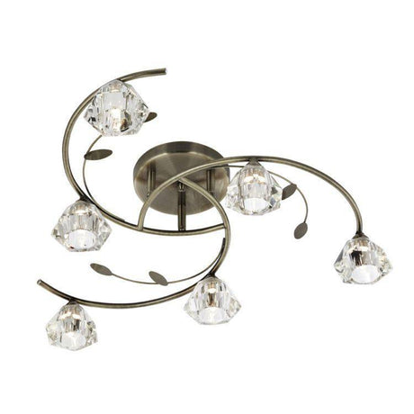 Searchlight Sierra Brass 6 Light Semi Flush Sculptured Glass Shades - Comet Lighting