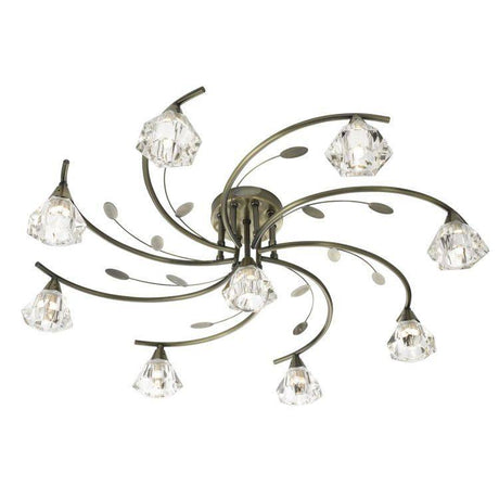 Searchlight Sierra Brass 9 Light Semi-Flush Glass Shades - Comet Lighting