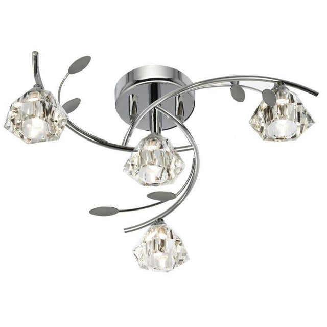 Searchlight Sierra Chrome 4 Light Semi Flush Sculptured Glass Shades - Comet Lighting