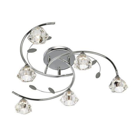 Searchlight Sierra Chrome 6 Light Semi Flush Sculptured Glass Shades - Comet Lighting