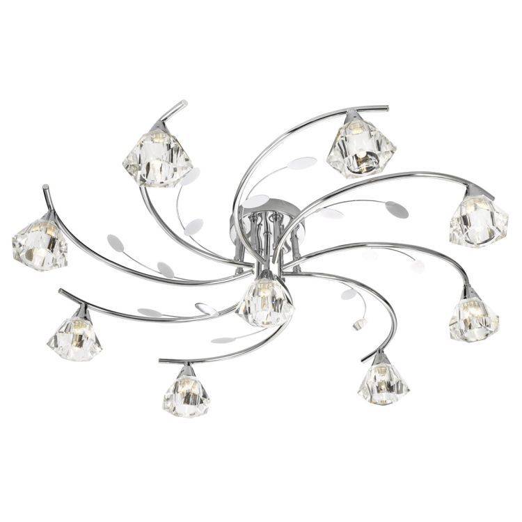 Searchlight Sierra Chrome 9 Light Semi Flush Sculptured Glass Shades - Comet Lighting