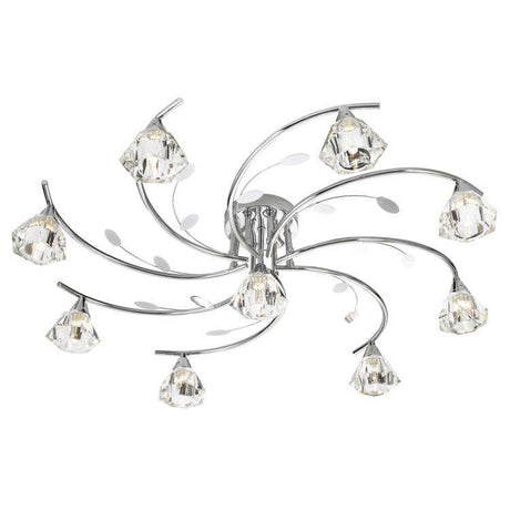 Searchlight Sierra Chrome 9 Light Semi Flush Sculptured Glass Shades - Comet Lighting