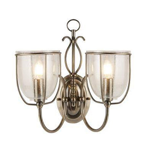 Searchlight Silhouette Brass 2 Light Wall Bracket Glass Shades - Comet Lighting