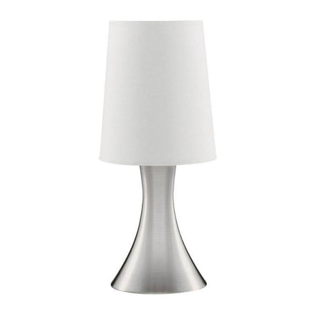 Searchlight Silver Touch Table Lamp White Shade C - Comet Lighting