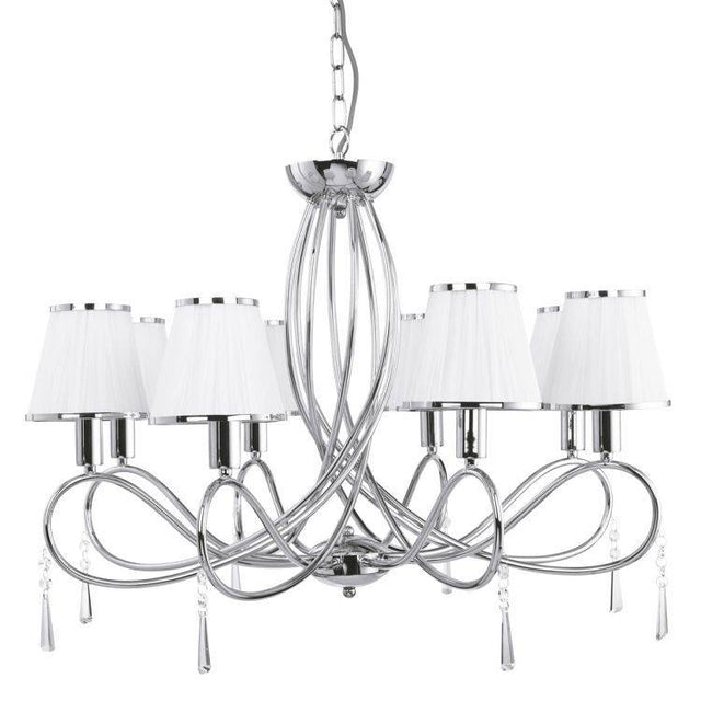 Searchlight Simplicity Chrome 8 Light Glass Drops White Shades - Comet Lighting